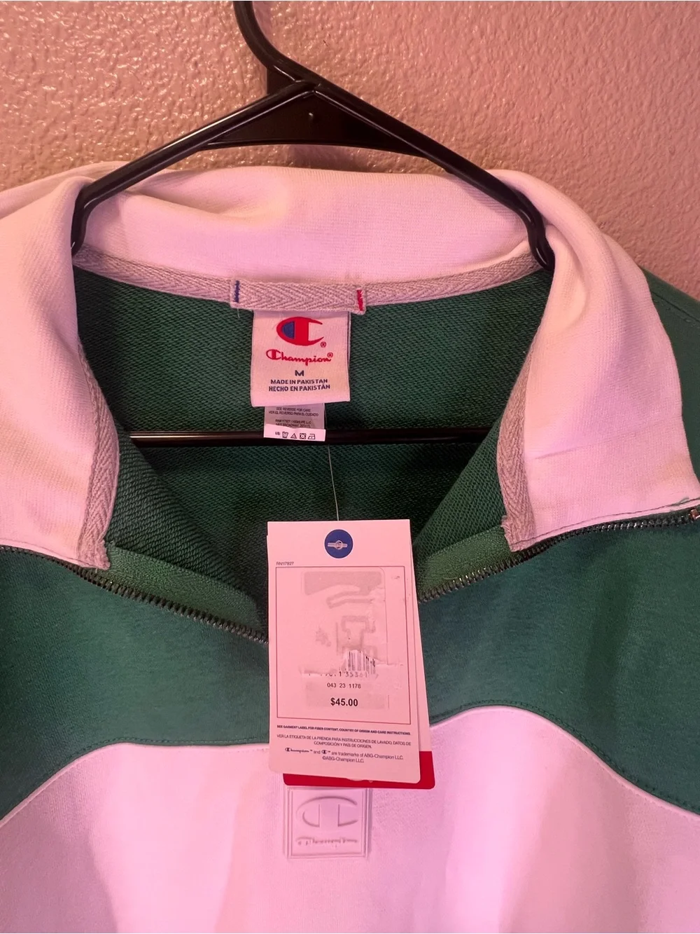 Champion Green and White Half-Zip Rugby Pullover
